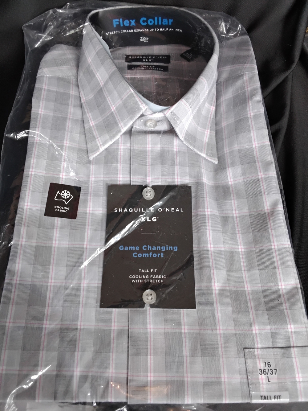 Men’s Gray Plaid Dress Shirt with Flex Collar